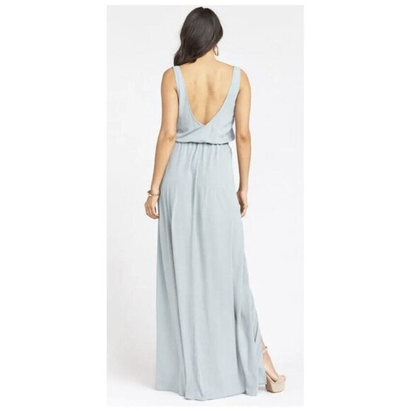Show Me Your Mumu Kendall Maxi Dress V Neck Slit Blouson Silver Sage Blue XL - Picture 5 of 6